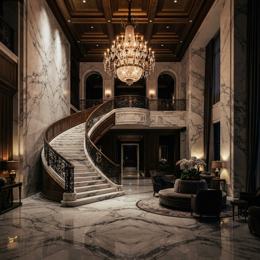 Luxury hotel lobby with premium marble — Chandak Marble clientele