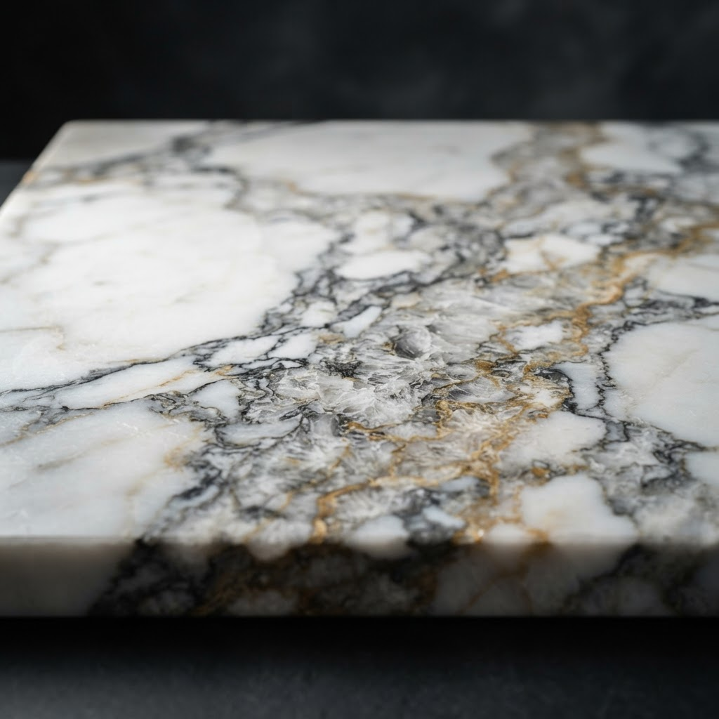 Premium Statuario marble veining — the quality Chandak Marble is known for